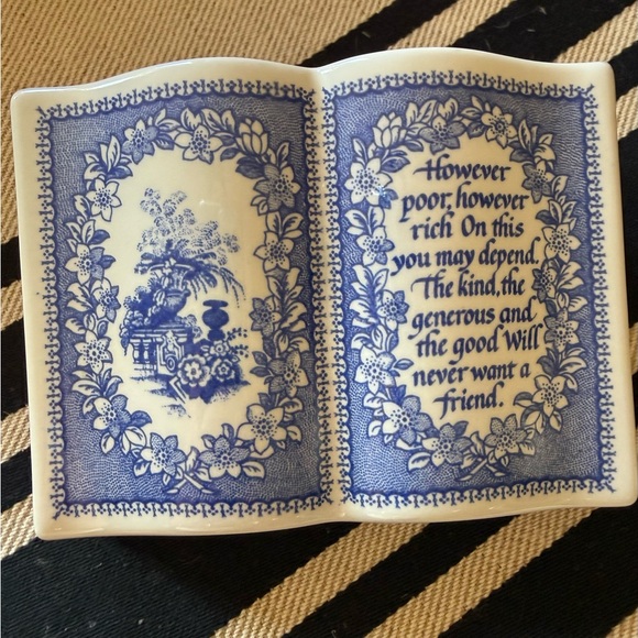 Spode Other - Vintage Spode Porcelain Friendship Poem an Open Book Paperweight Blue & White